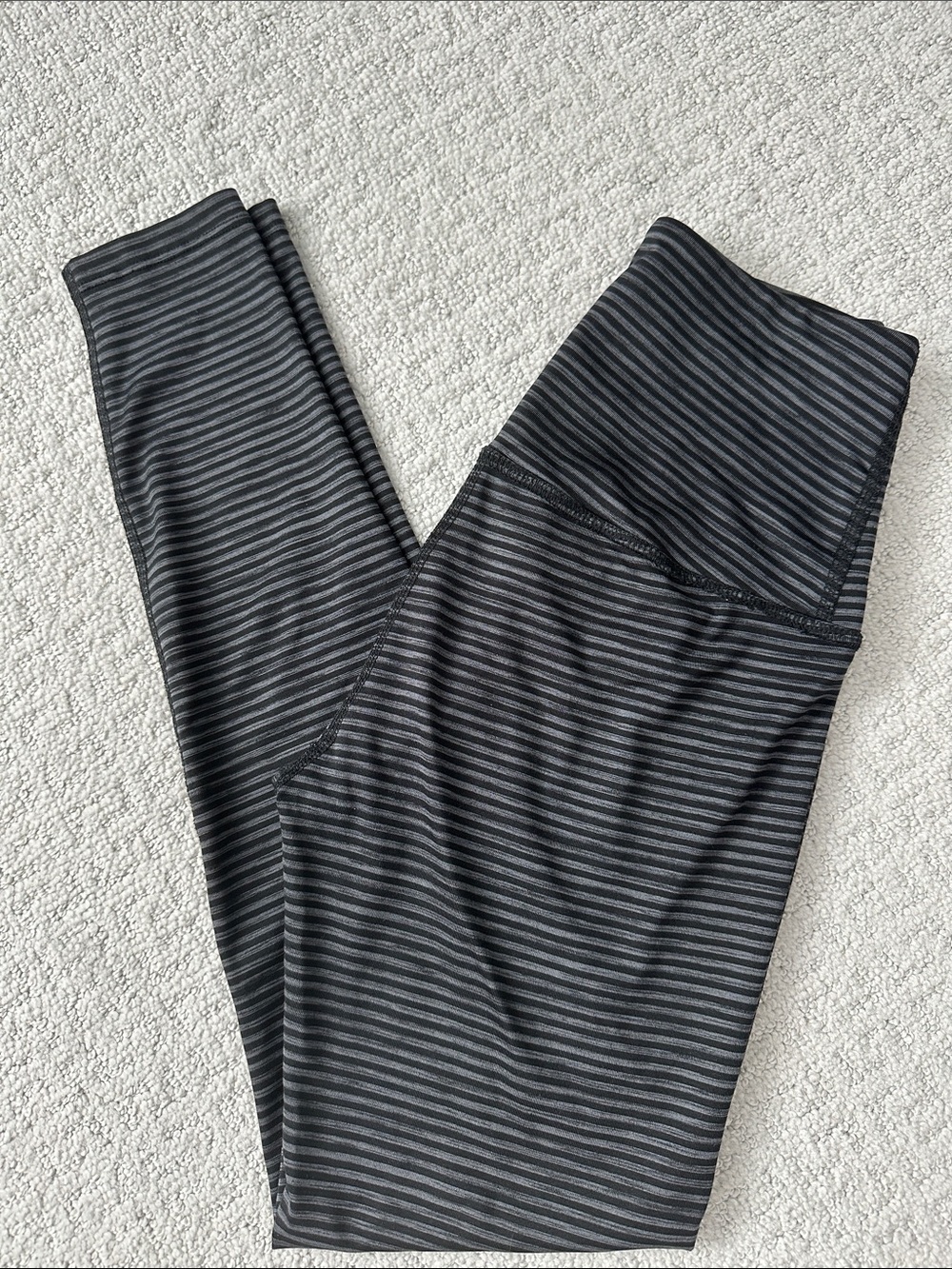 Beyond Yoga Black & Gray Striped High-Waist Leggings